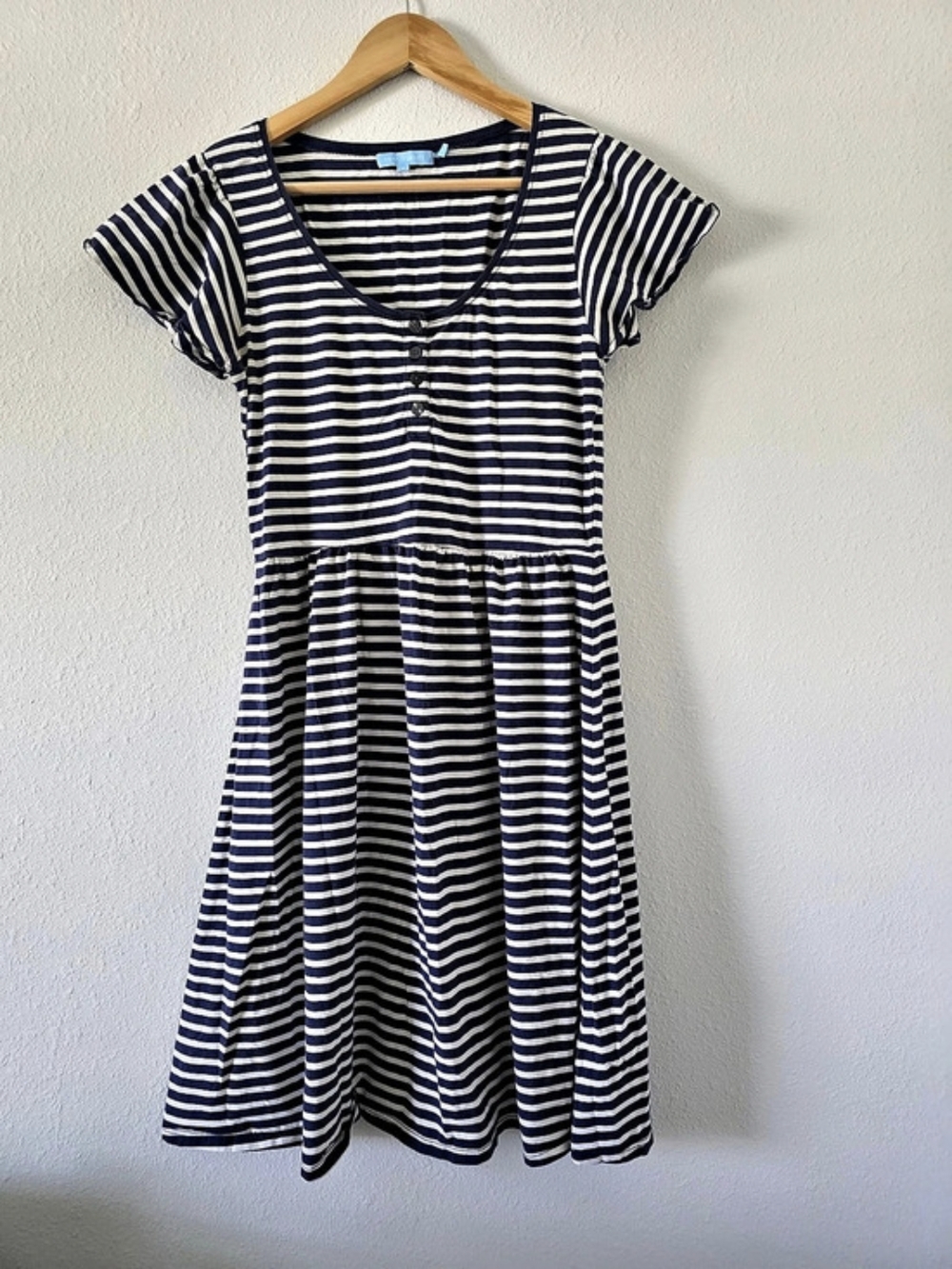 Draper James Striped Cotton Midi Dress in Blue & White Size Small